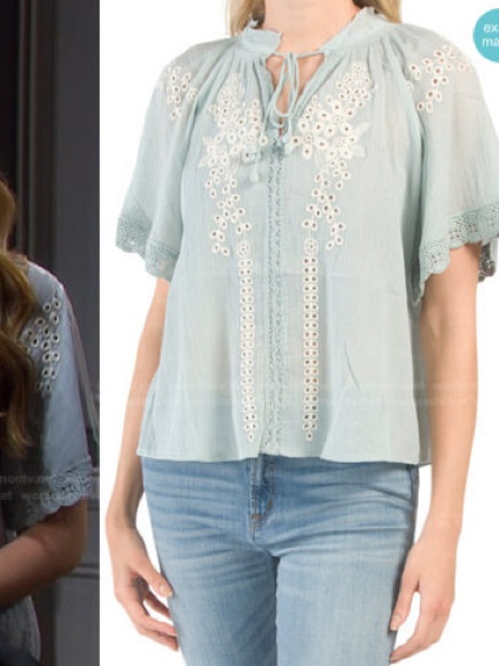 Chelsea & Theodore Light Blue Embroidered Boho Top